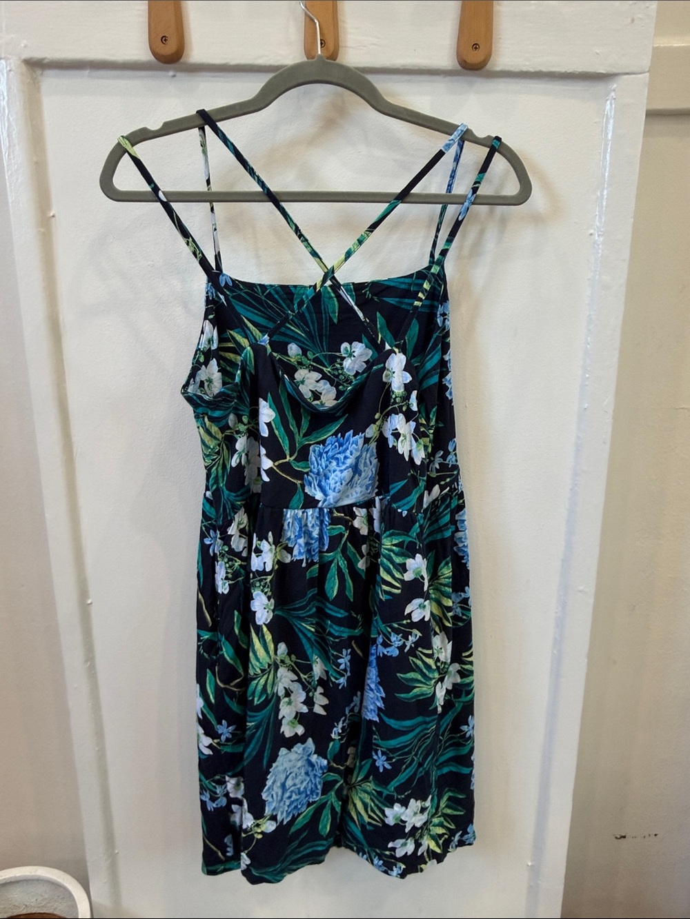 Old Navy Black Floral Mini Dress with Blue & Green Botanical Print - Picture 3 of 4